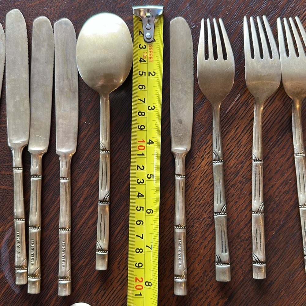🇹🇭 17 pieces of flatware I bought in Thailand. Nickel Bronze. Brass color bamboo - Picture 10 of 11